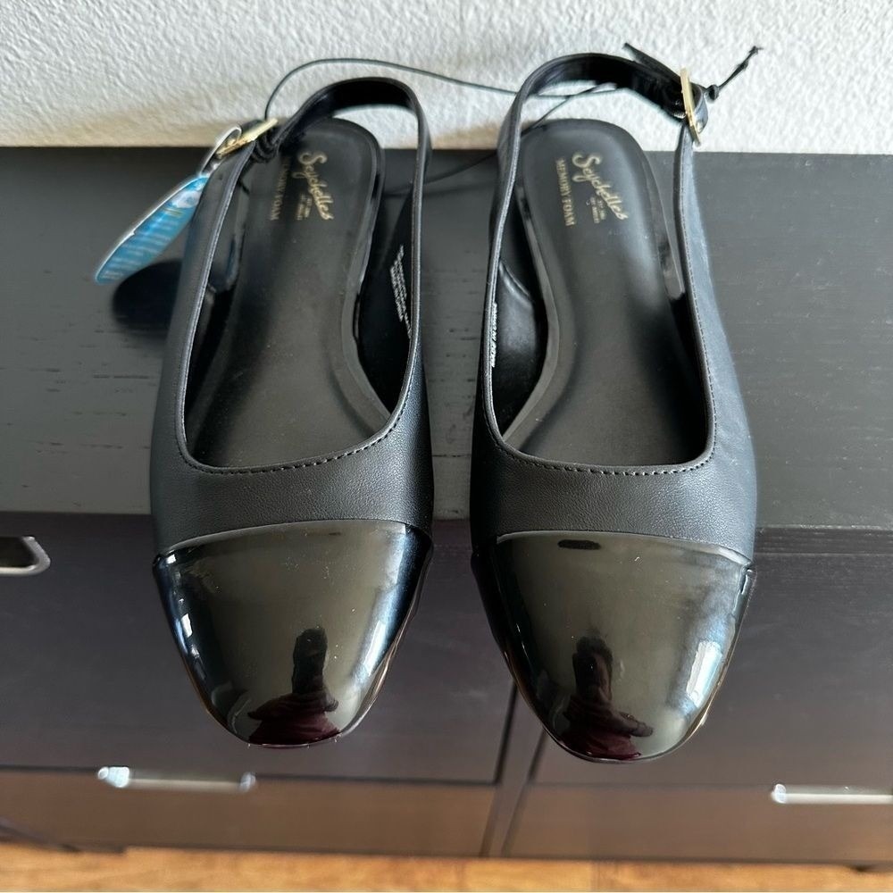 Seychelles Chia Black Cap Toe Slingback Flats Memory Foam NS1850 Womens 7M